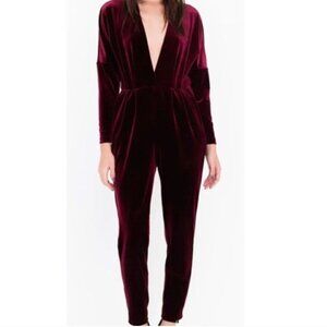 American Apparel Women's Small Jumpsuit Burgundy Velvet Deep V Plunging Neckline